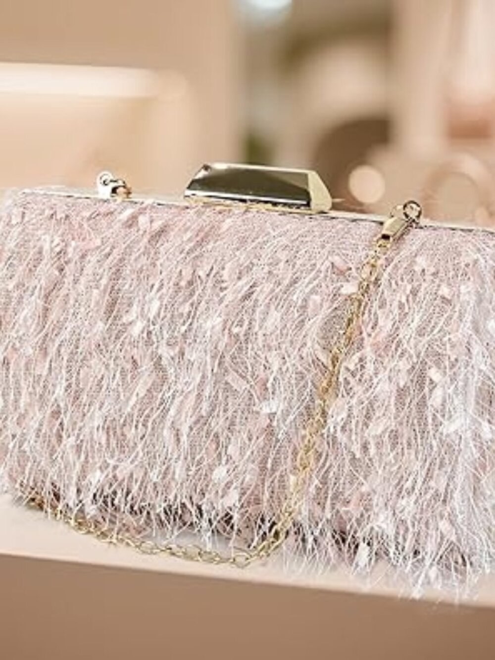 Fluffy Evening Clutch Handbag Wedding Party Banquet Prom Crossbody Bag Pink